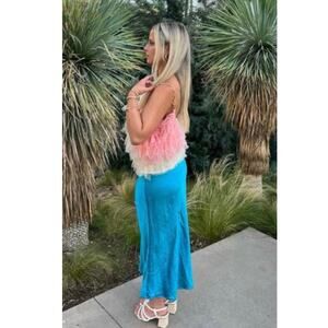 CLUB MONACO Jewel Toned Blue Linen Blend Bias Midi Slip Skirt size 2